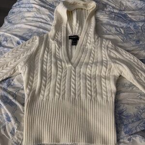 Arden B Cream Cable Knit V-Neck Sweater
